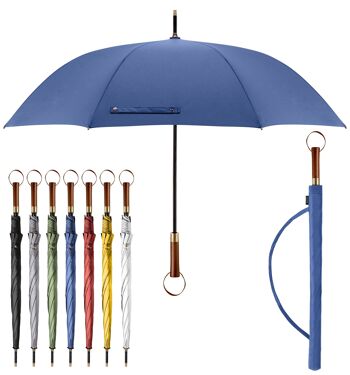 Parapluie haut de gamme | Effet lotus | Manche en bois | Parapluie bâton bleu 1