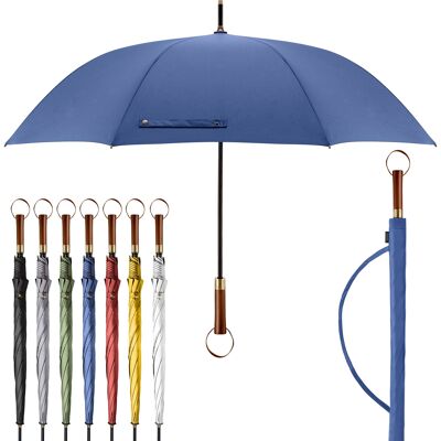 Premium Regenschirm | Lotus-Effekt | Holzgriff | Stockschirm Blau