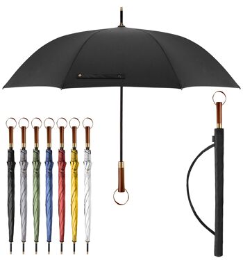 Parapluie haut de gamme | Effet lotus | Manche en bois | Parapluie bâton noir 1