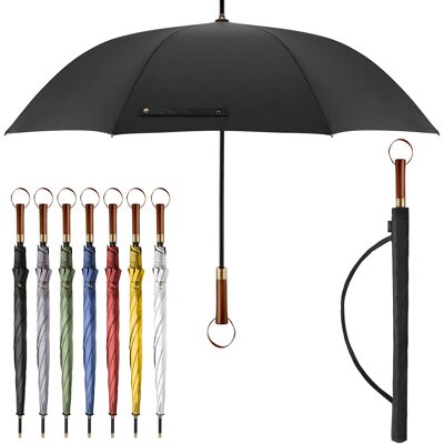 Parapluie haut de gamme | Effet lotus | Manche en bois | Parapluie bâton noir