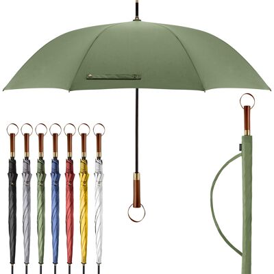 Parapluie haut de gamme | Effet lotus | Manche en bois | Parapluie vert