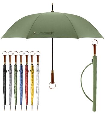 Parapluie haut de gamme | Effet lotus | Manche en bois | Parapluie vert 1