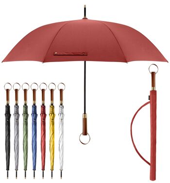 Parapluie haut de gamme | Effet lotus | Manche en bois | Parapluie bâton rouge 1