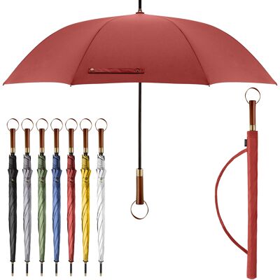 Parapluie haut de gamme | Effet lotus | Manche en bois | Parapluie bâton rouge