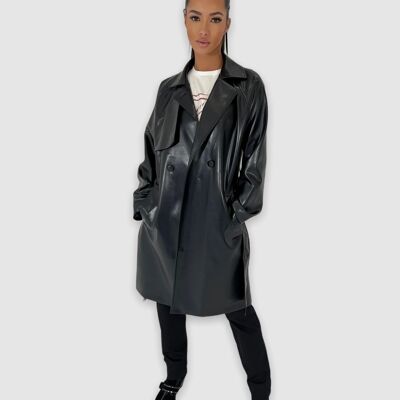 MAKA - BLACK faux leather trench coat