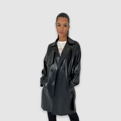 MAKA - BLACK faux leather trench coat