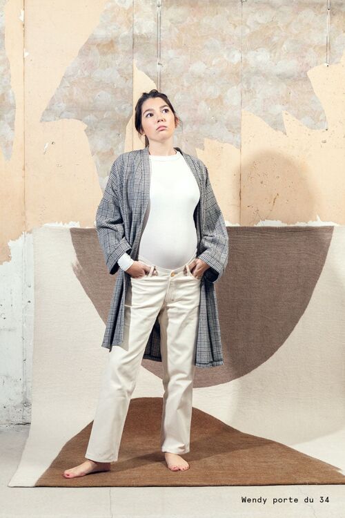 Jean blanc de grossesse sans ceinture en coton biologique