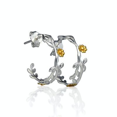 Handmade Sterling Silver Daisy Hoop with 18kt Gold Detailing