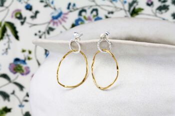 Boucles d'oreilles pendantes ovales en plaqué or et argent sterling faites à la main 4