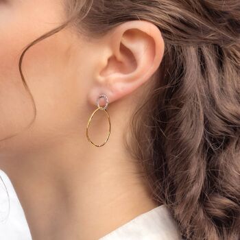 Boucles d'oreilles pendantes ovales en plaqué or et argent sterling faites à la main 2