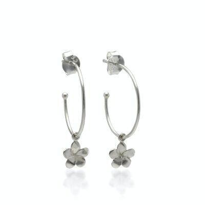 Handmade Sterling Silver Hoop with Flower Earrings
