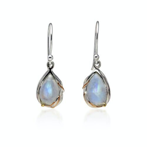 Rainbow Moonstone Droplet Earrings with Gold Fill Detailing