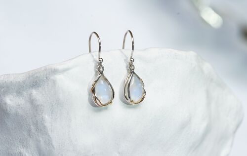 Rainbow Moonstone Droplet Earrings with Gold Fill Detailing