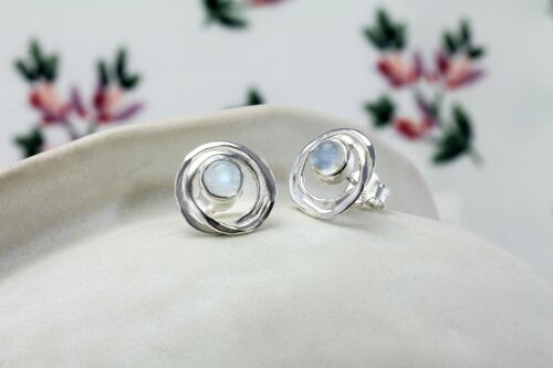 Handmade Sterling Silver Stud Earrings with Rainbow Moonstone