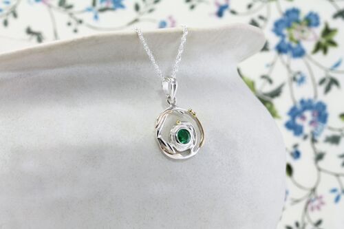 Handmade Circular Silver and Gold Emerald Pendant