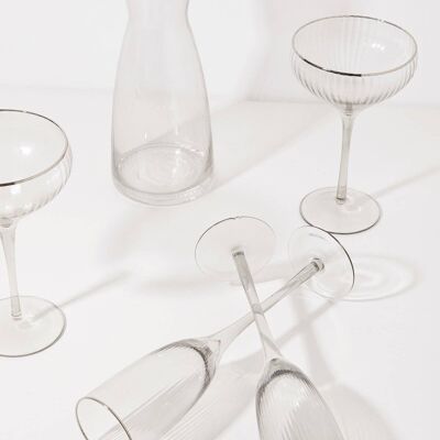 Set of 4 Lead Gray Wine Glasses with silver edge Deco