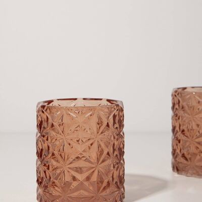 Amelie Rosé Carved Glass Candle Holder · Deco ·