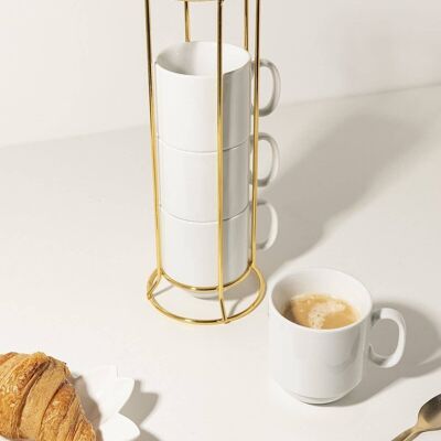 Set of 4 coffee cups with golden support Deco