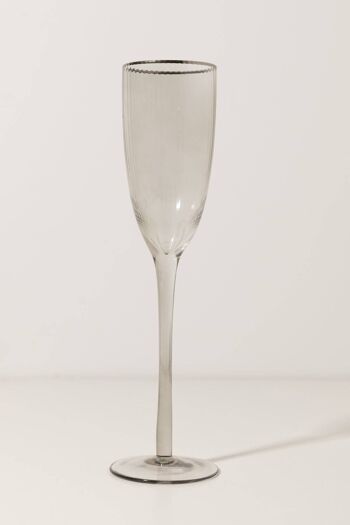 Verre à champagne gris plomb avec bord argenté Deco 2