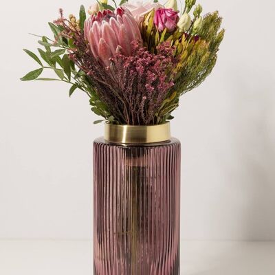 Vase en verre cannelé avec finition dorée mate Lucy Deco