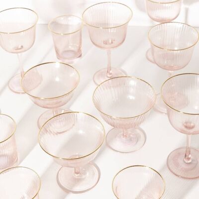 Set of 6 Pink Water Glasses with golden edge Deco