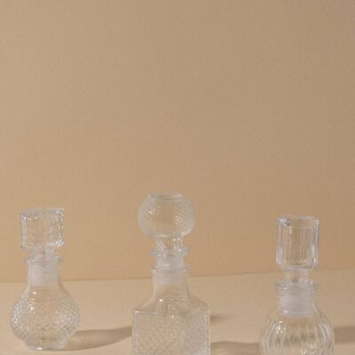 Set di 3 mini bottiglie di vetro Deco