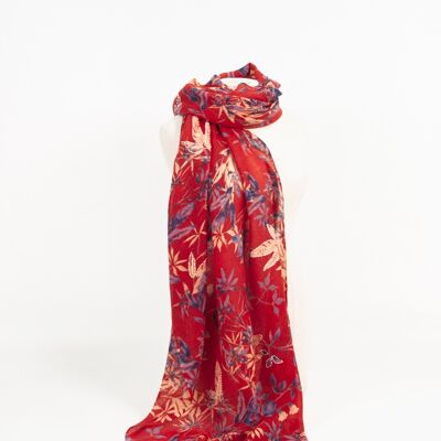 Pure wool scarf with embroidery - red