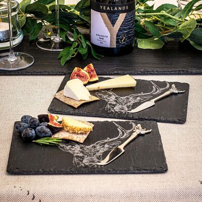 2 Small Slate Cheese Board & Knife Sets - Stag Prince