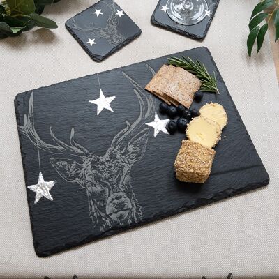 Silver Leaf Slate Cheese Board - Christmas Stag