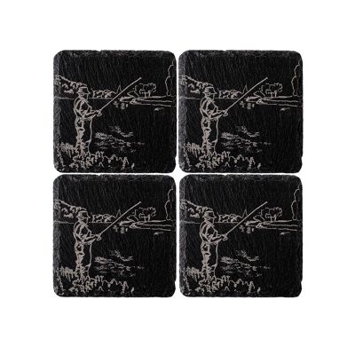 4 Slate Coasters - Fishing