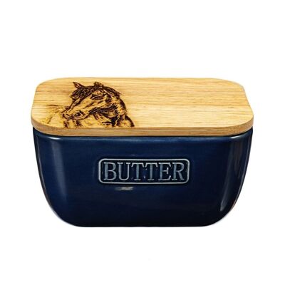 Blue Butter Dish - Horse Portrait