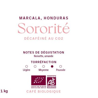 Café hondureño descafeinado orgánico – Granos 1kg – Decaf Sorority