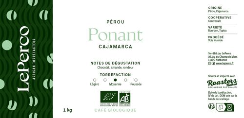 Café du Pérou Bio – Grains 1kg – Ponant