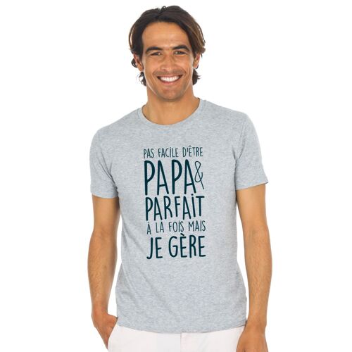 Tshirt gris chiné pas facile d'être papa et parfait à la fois mais je gère