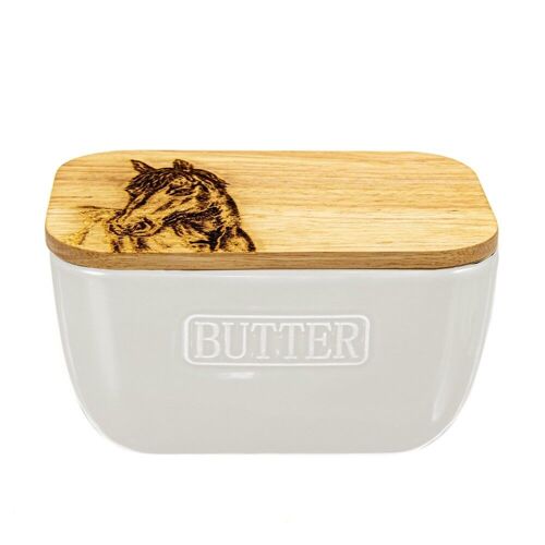 White Butter Dish - Horse Portrait