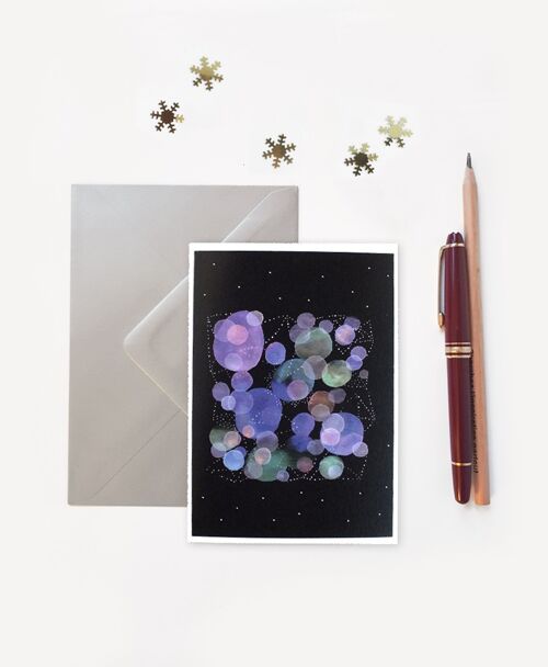 CARTE DE VOEUX DOUBLE CÉLÉBRATION FÊTES MOTIF POIS GRAPHIQUES SUR FOND NOIR