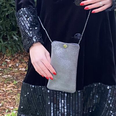 Phone pouch in glittery leather