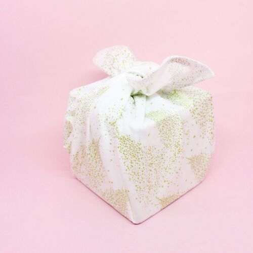 Furoshiki-emballage cadeau en tissu blanc sapins dorés