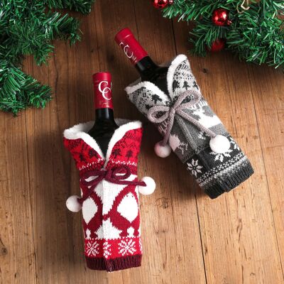 Copertura per bottiglia di vino lavorata a maglia Decorazione natalizia