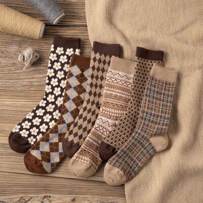 Vintage Geometric Print Mid Calf Socks