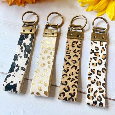 Porte-clés en cuir bohème imprimé vache léopard