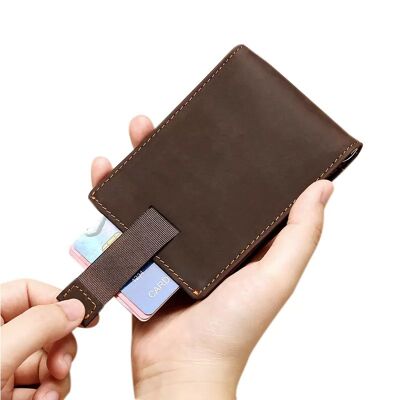Leather card holder with money clip | Black | Brown
