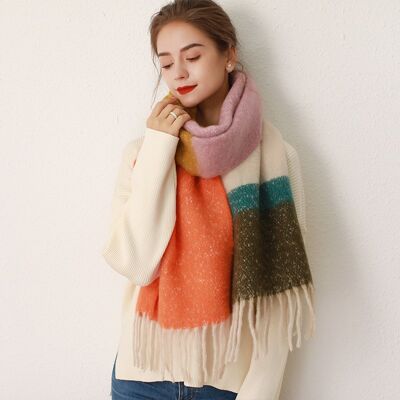 Thick Color Block Tassel Scarf