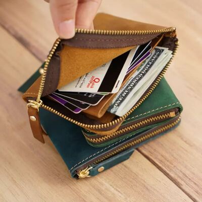 Leather Wallet | Vintage Style | Zippered | Various colours