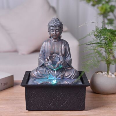 Fontaine d'Intérieur - Sutra - Bouddha Méditation - Lumière Led Colorée - Déco Zen Salon Chambre - Porte-Bonheur