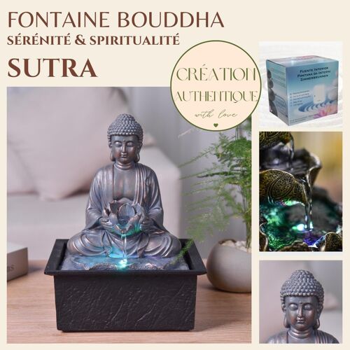 Fontaine d'Intérieur - Sutra - Bouddha Méditation - Lumière Led Colorée - Déco Zen Salon Chambre - Porte-Bonheur