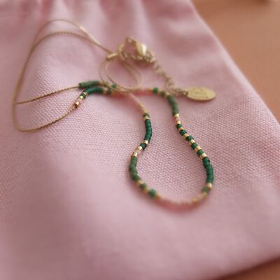collier minimaliste perles Miyuki avocat, saumon et vert sapin