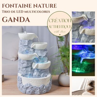 Fontaine d'Intérieur - Ganda - Cascade Effet Pierre Naturelle - Lumière Led Colorée - Déco Zen et Idée Cadeau