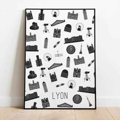 Póster en blanco y negro - Monumentos de Lyon