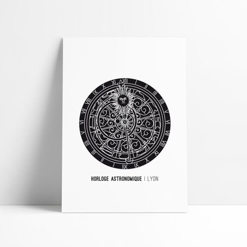 Affiche Noir et Blanc - Horloge Astronomique Lyon